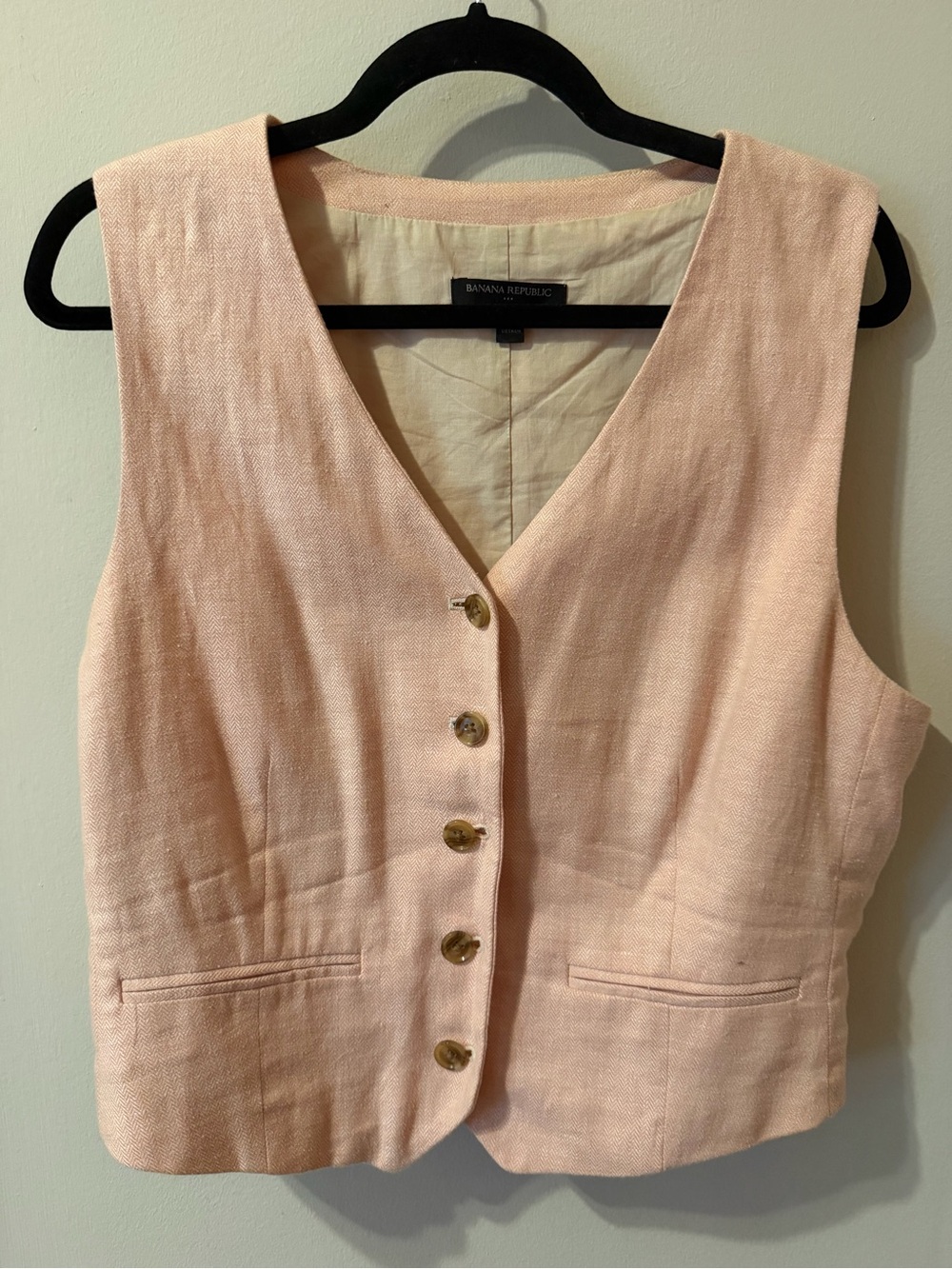 Banana Republic Light Pink Linen-Blend Button Front Vest